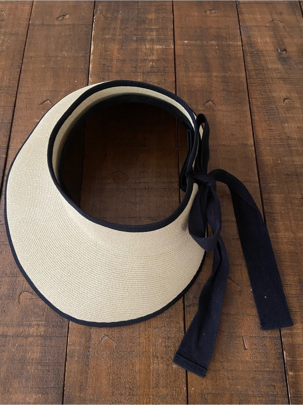 Pineapple & Star Women’s Straw Sun Visor Packable Black Trim and Tie